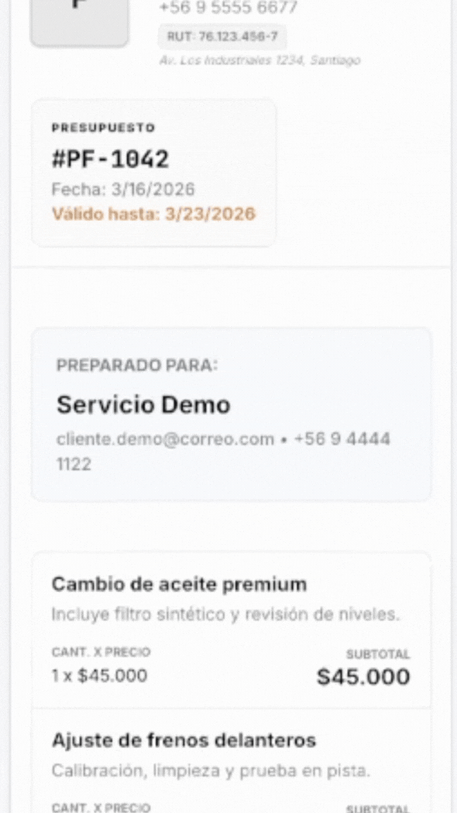 Presupuesto en móvil